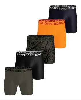 Björn Borg Kalsonger 5P Sports Microfiber Boxer Trunks Svart/Grön polyester Large Herr